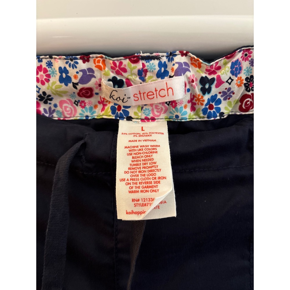 Koi Stretch Lindsey Scrub Pants Navy Blue Cargo Drawstring Womens Large NWOT - Picture 3 of 3
